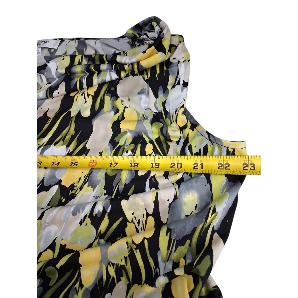 Jones Studio Separates Womens 1X Blouse Cowl Neck Sleeveless Floral Black Yellow - Picture 5 of 8
